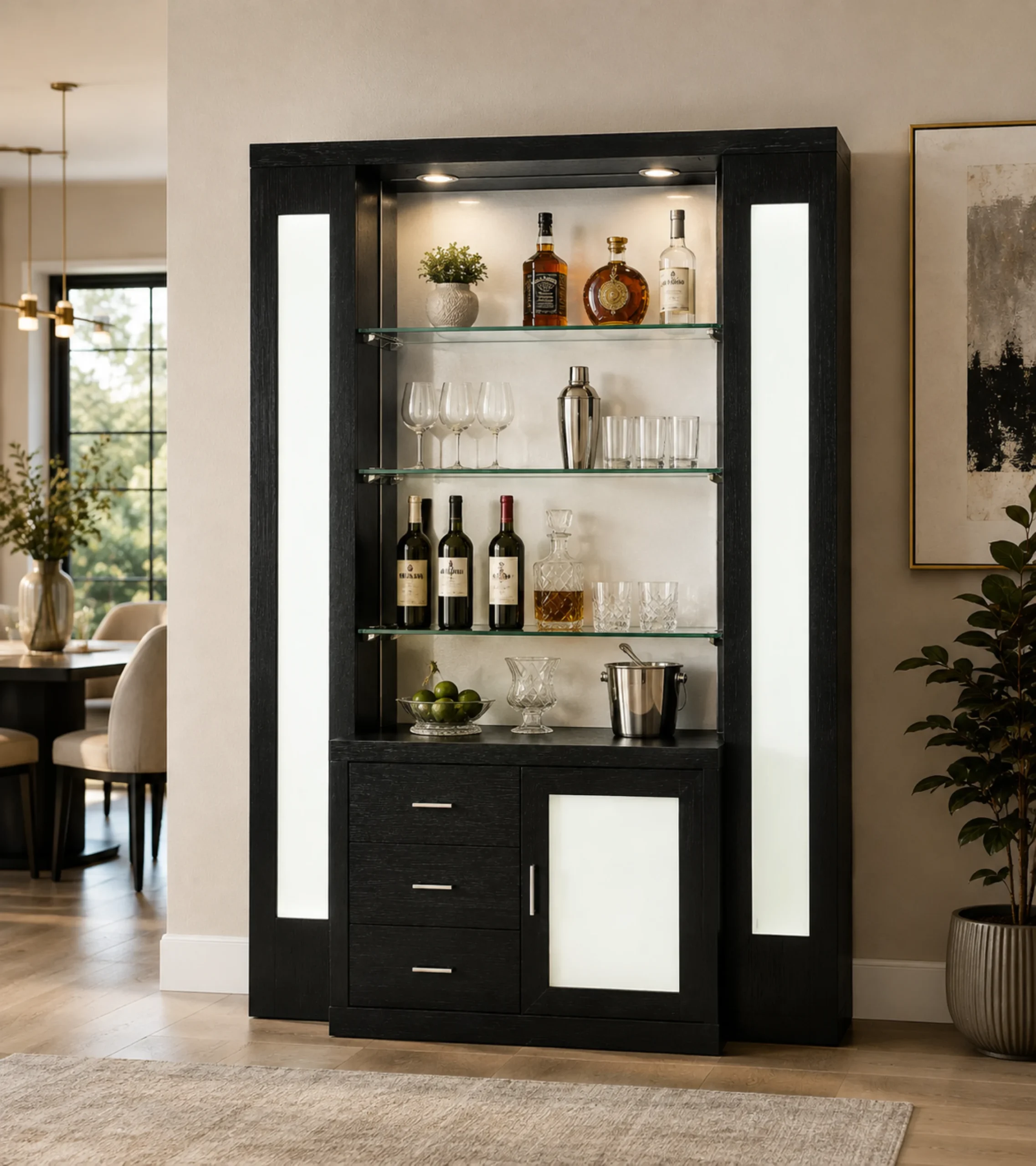 Elite Corner Home Bar with Glass Shelves and Storage