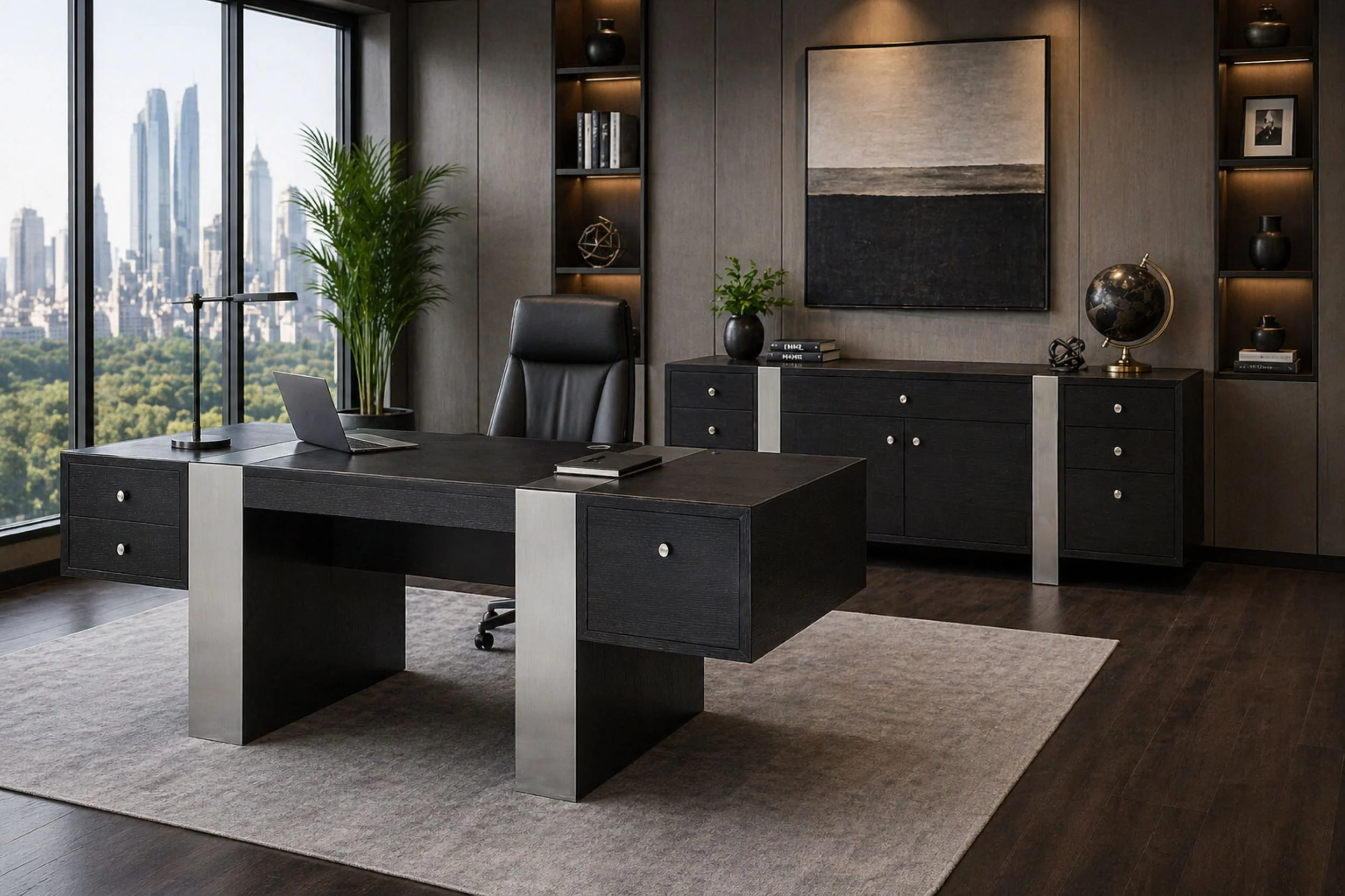 Nero Black Veneer Desk
