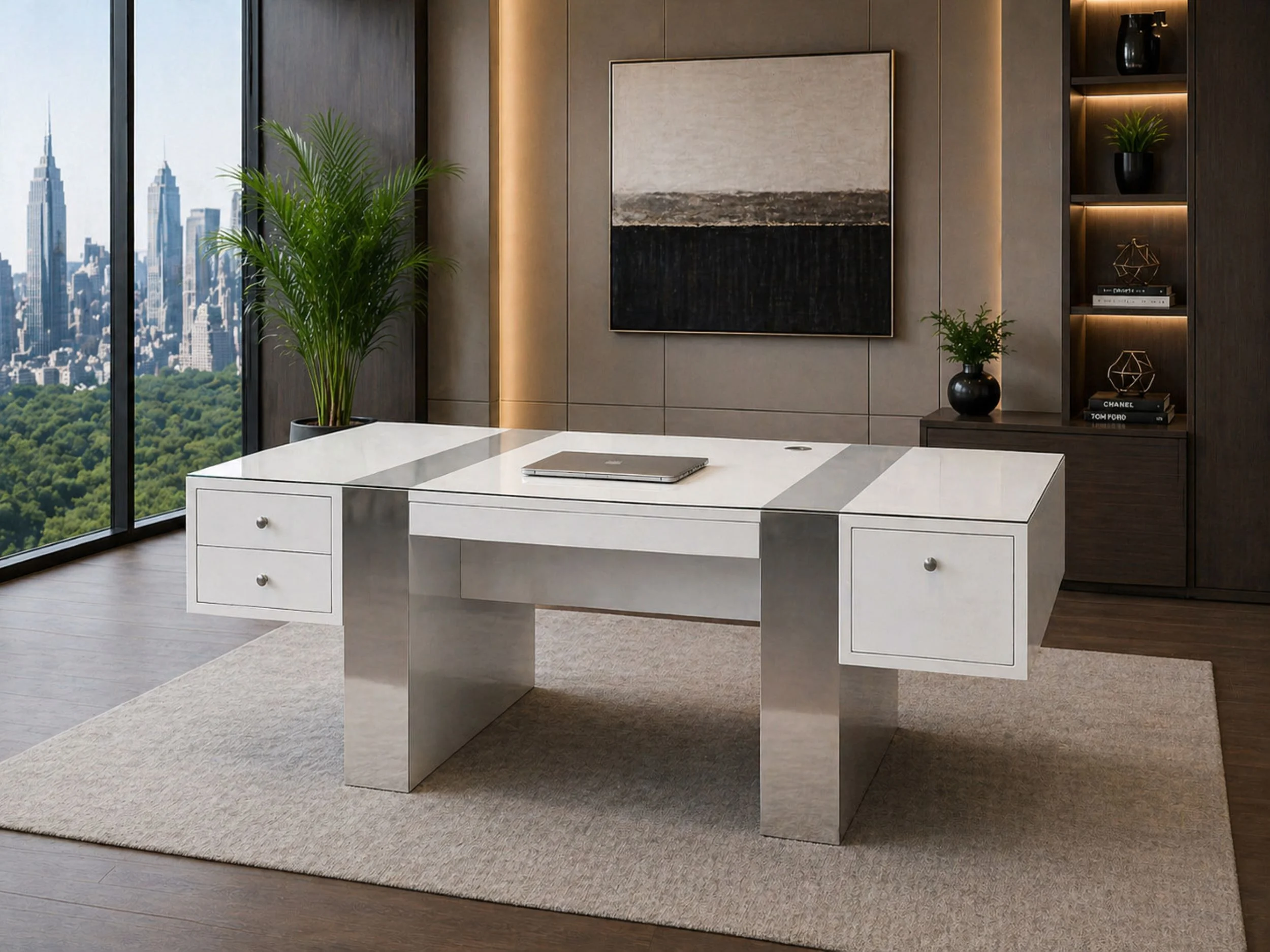 NERO White Lacquer Desk