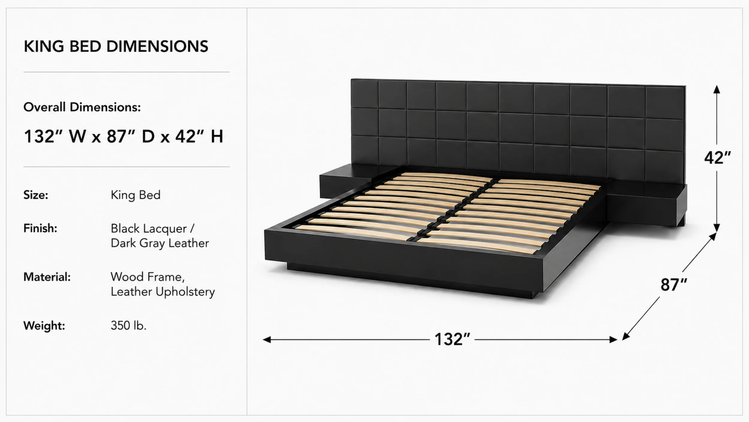 Sharon Black Lacquer King Bed with Dark Gray Leather Headboard - Image 4