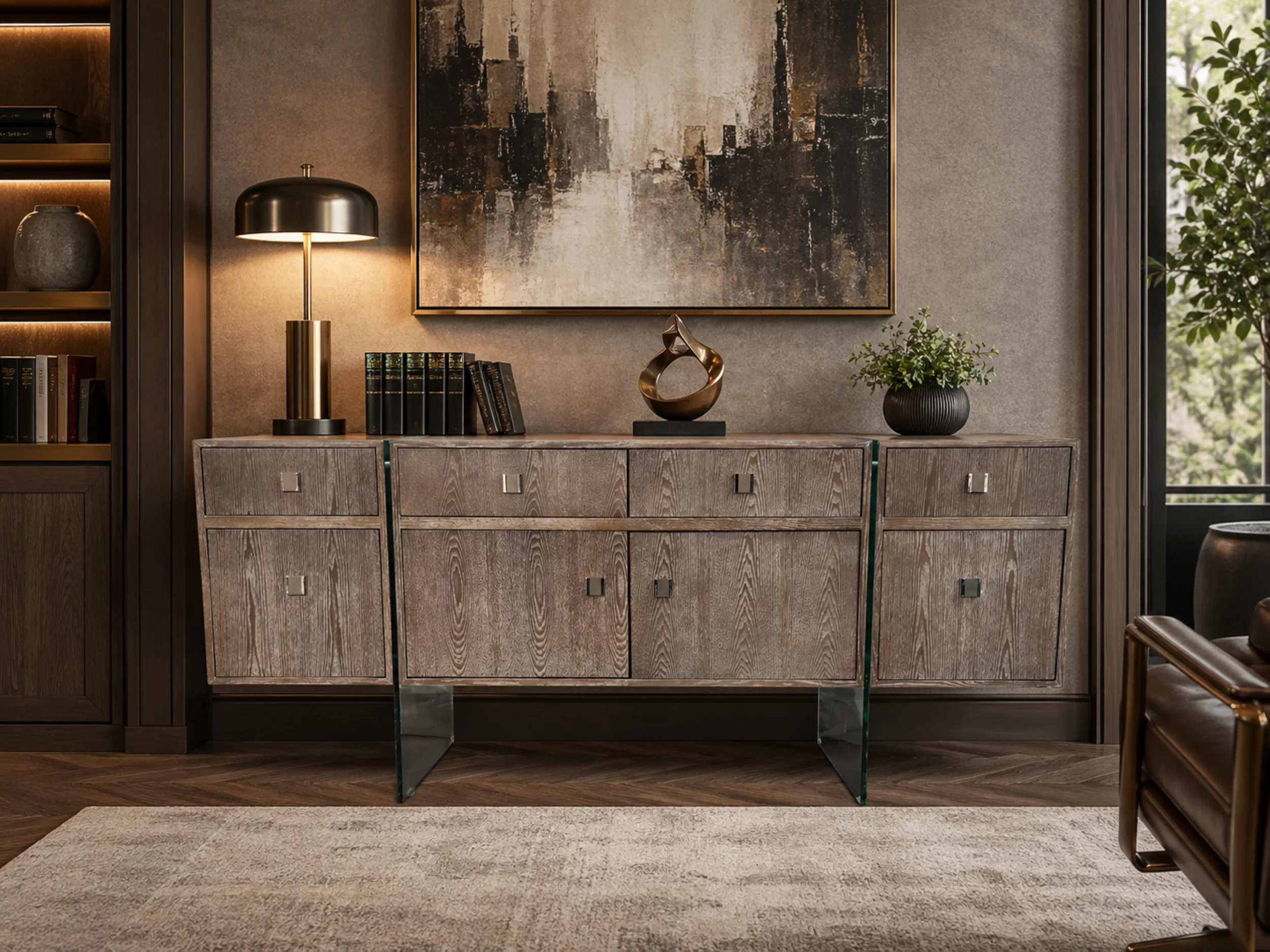 Otis 72" Washed Rustic Maple Executive Credenza with Storage