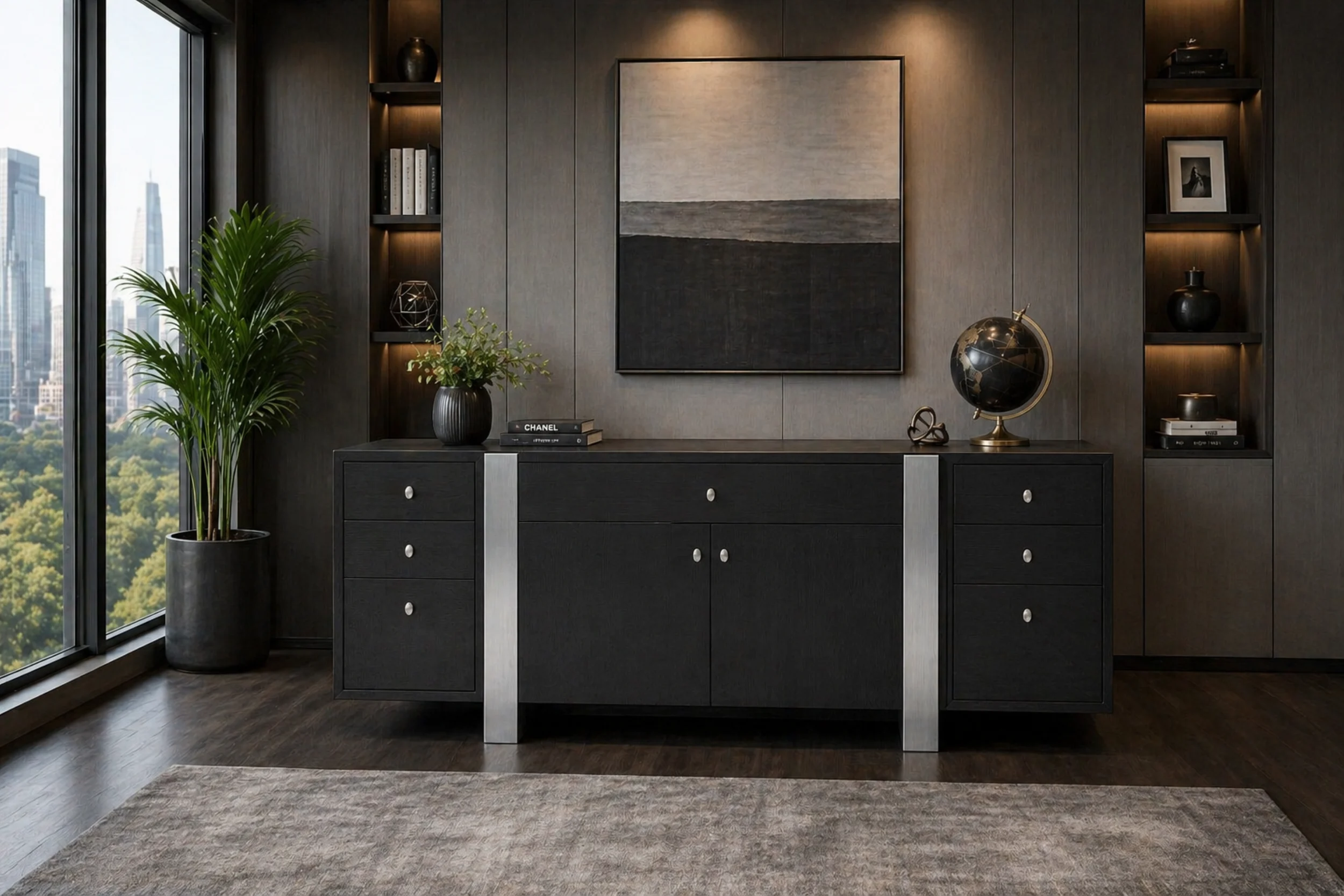 Nero Black Veneer Credenza