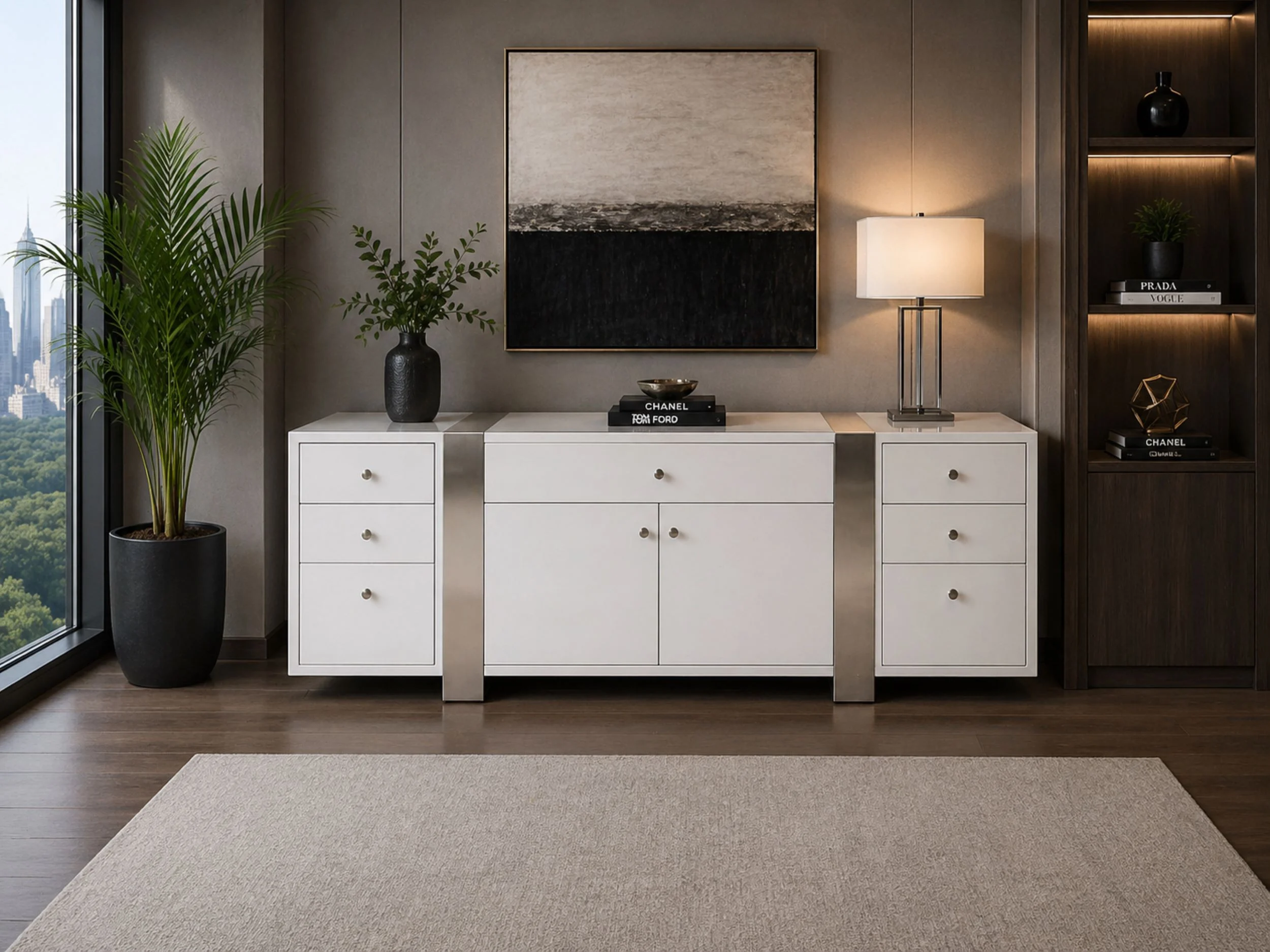 NERO White Lacquer Credenza