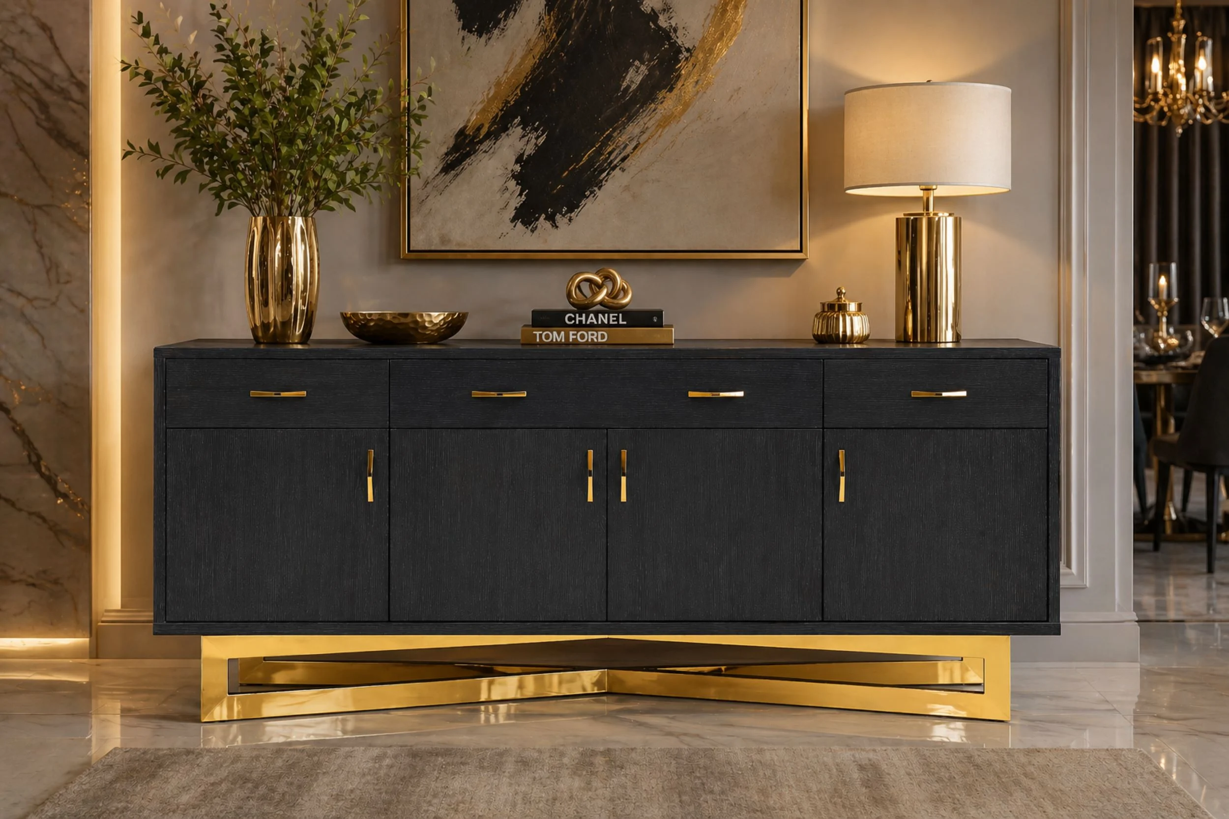 Maximo Graphite Lacquer Buffet with Gold Base