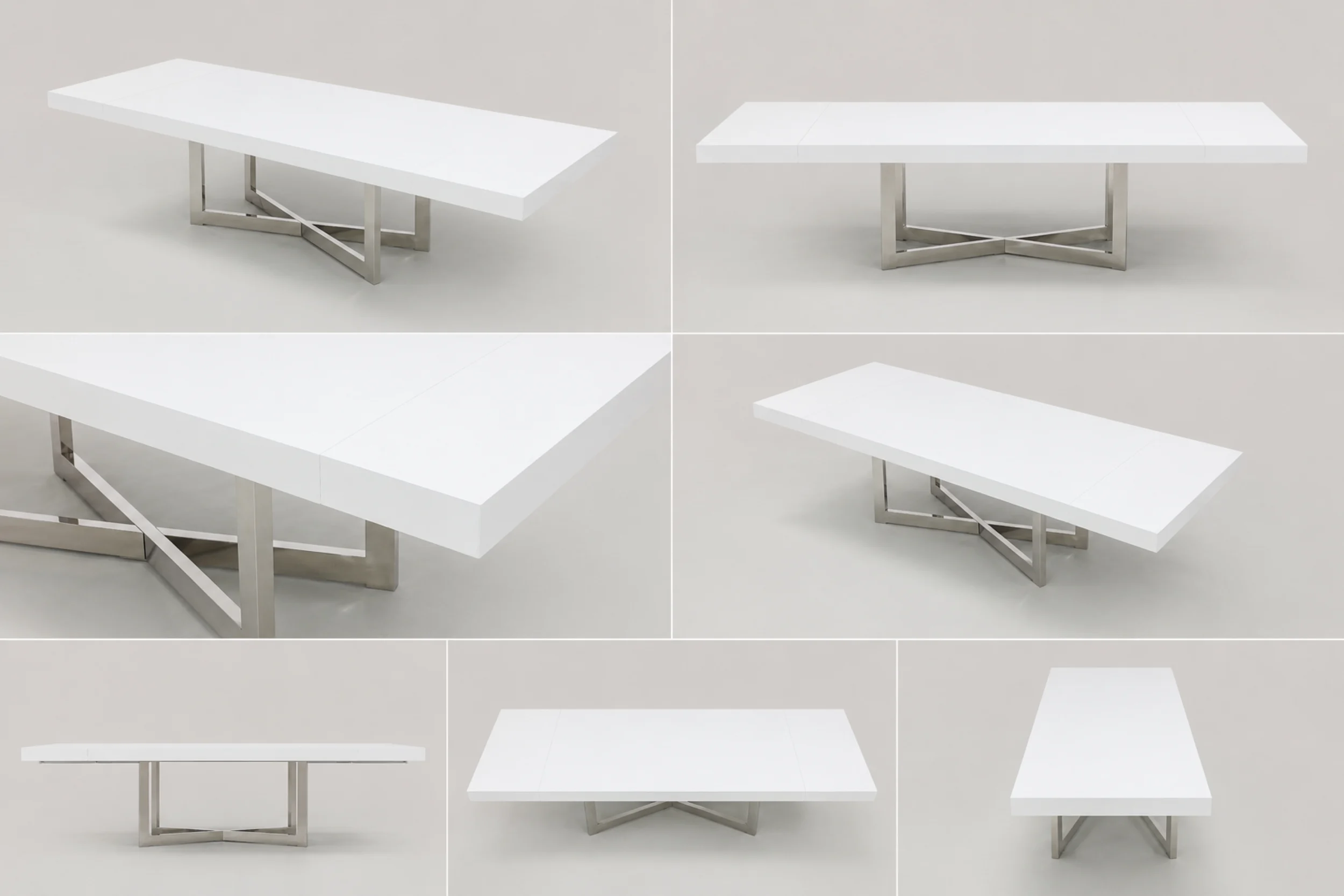 Maximo Modern White Lacquer Dining Table with Silver Base - Image 7
