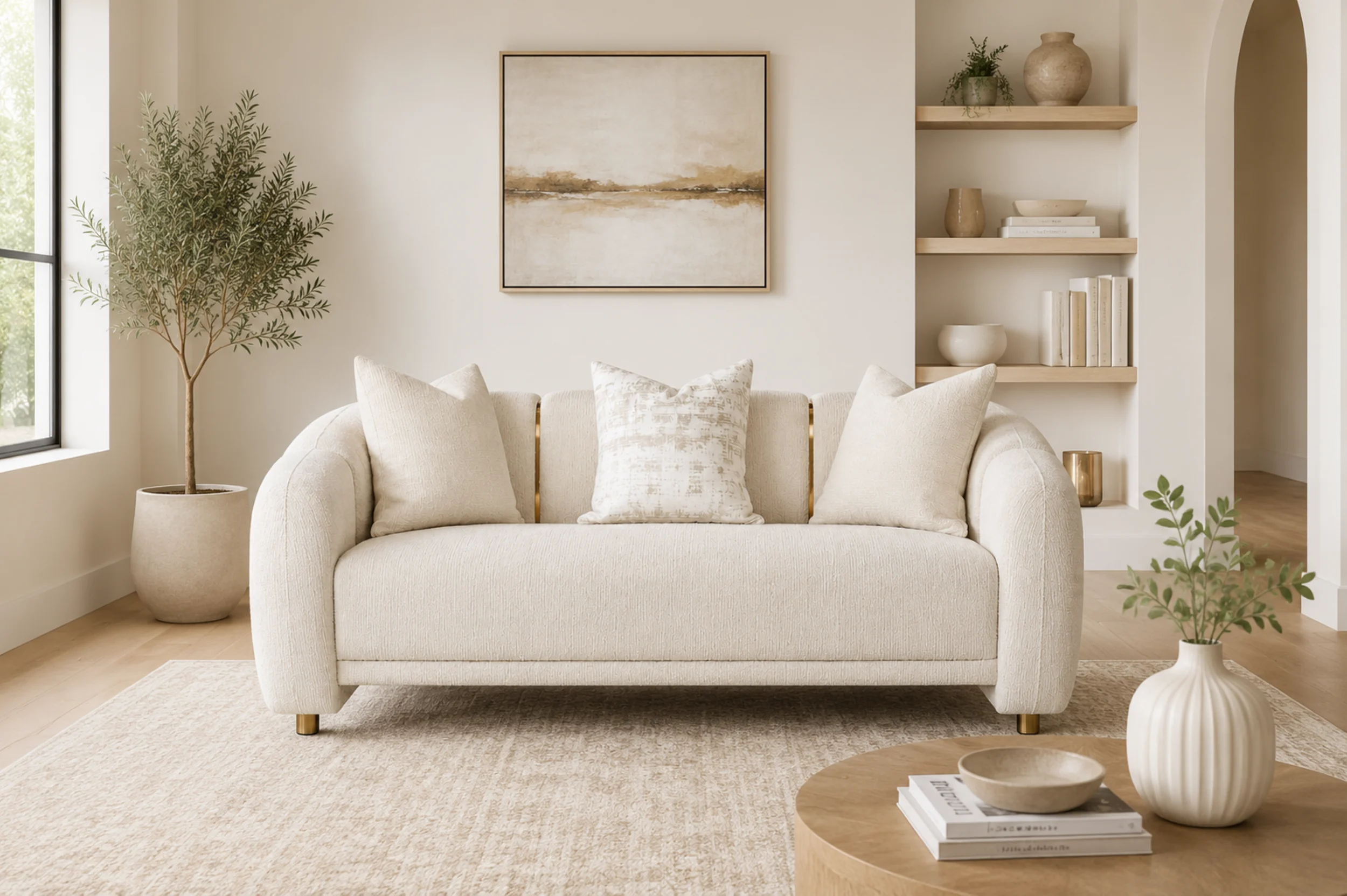 Soren Modern Upholstered Loveseat with Rounded Arms and Performance Fabric