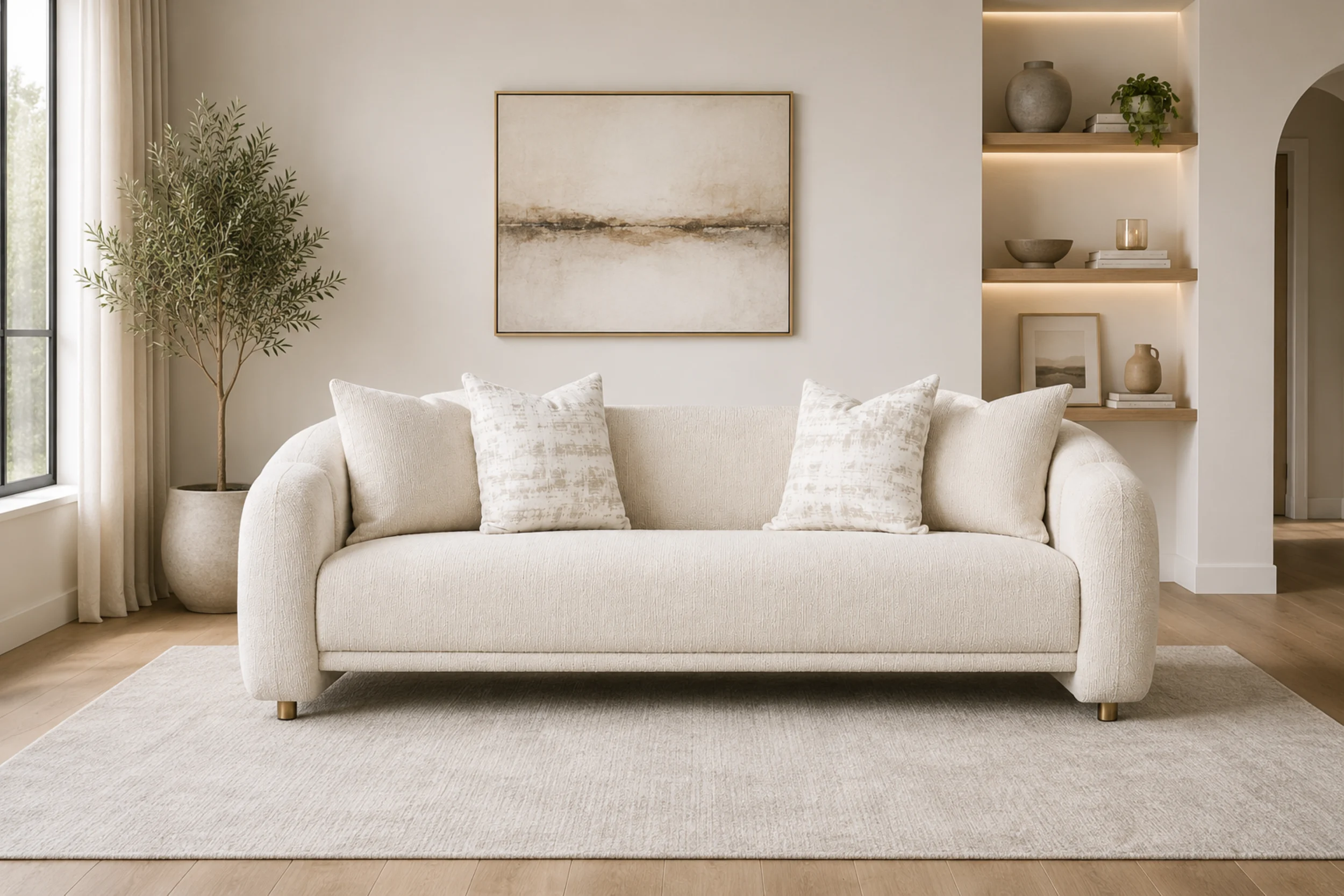 Soren Modern Upholstered Sofa with Rounded Arms and Performance Fabric
