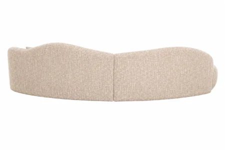 Rear view of the Sharelle Melano Curved Sectional Sofa upholstered in textured bouclé fabric.