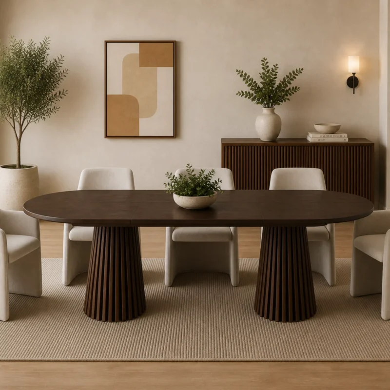 Mila Walnut Butterfly Leaf Dining Table. Estimated Arrival: June 2026