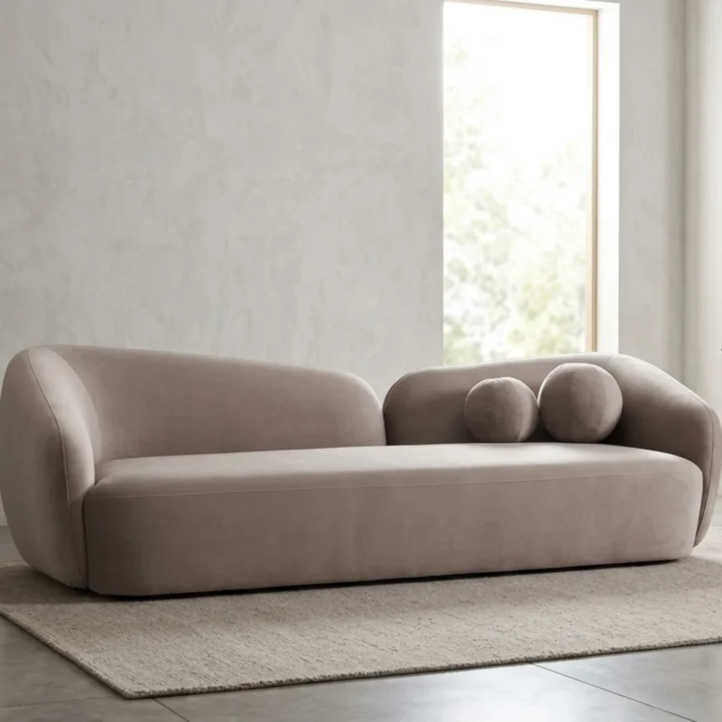 Carmela 4-Seater Curved Sofa – Velvet Sand Taupe (Coming Soon)