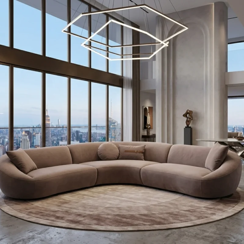Sienna Curved Sectional Sofa – Velvet Sand Taupe (Coming Soon)